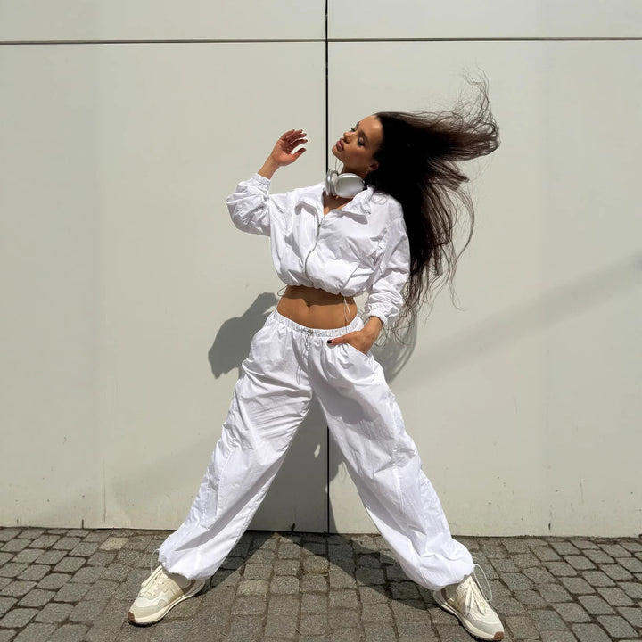 Damen Kurz geschnittene Windbreaker Jacke mit halbem Reißverschluss, Tunnelzug und elastischen Bündchen Drune