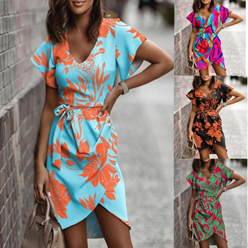 Damen Wickelkleid mit floralem Print und eleganter Schleife Drune