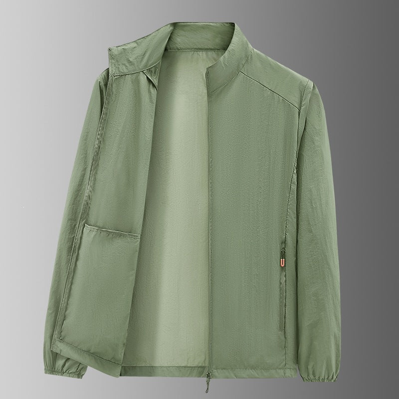 Herren Ultraleichte packbare Windjacke mit Innenfach, Stehkragen & Reißverschlusstaschen Drune