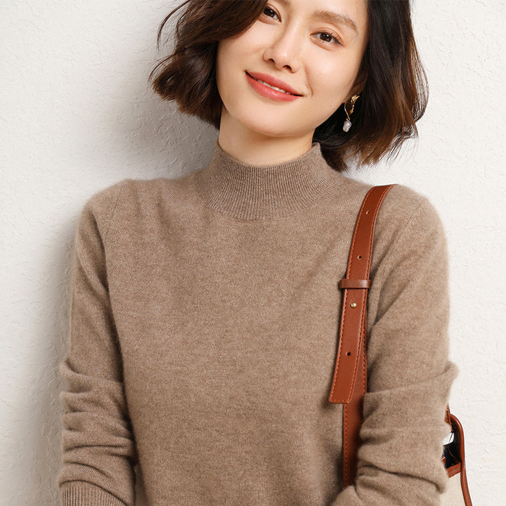 Damen Luxuriöser Kaschmir-Feinstrickpullover mit Stehkragen Drune