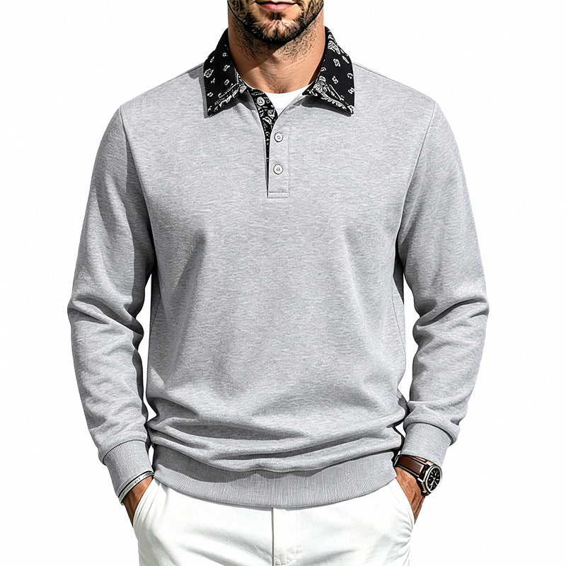 Herren Langarm-Polo aus Baumwollmischung mit kontrastierendem Hemdkragen Drune