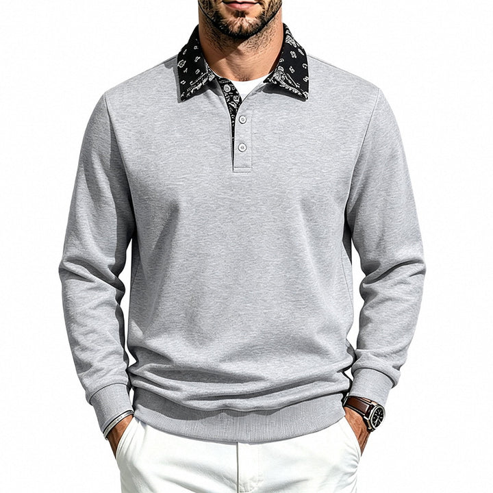 Herren Langarm-Polo aus Baumwollmischung mit kontrastierendem Hemdkragen Drune