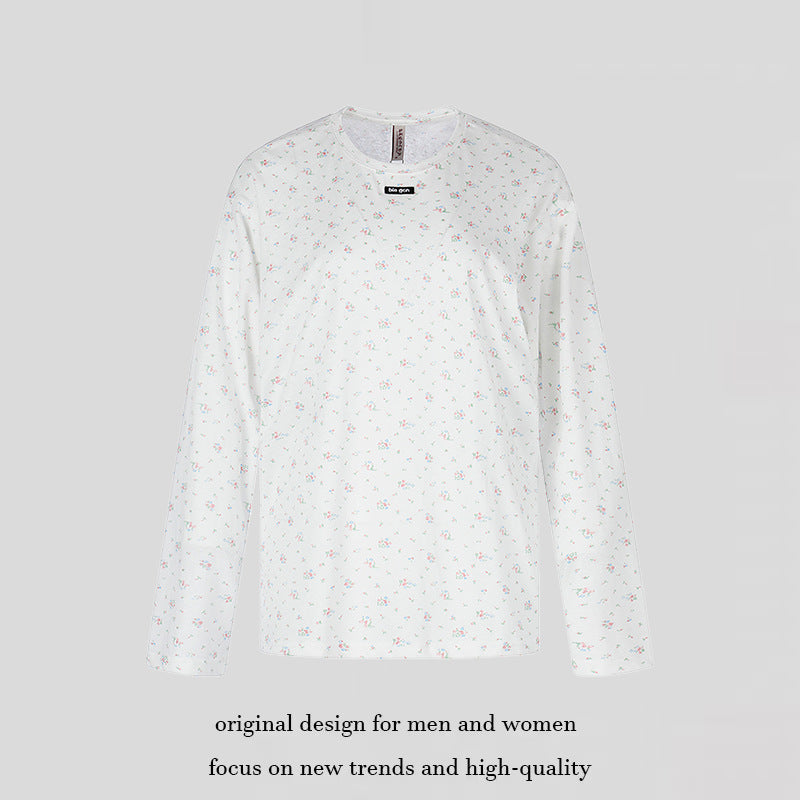 Damen Langarmshirt mit zartem Blumenprint und Rundhalsausschnitt Drune