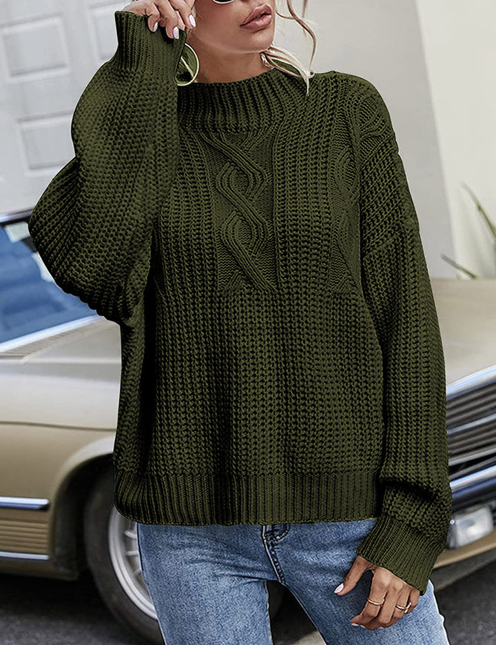 Damen Grobstrickpullover mit Zopfdesign und hohem Stehkragen Drune