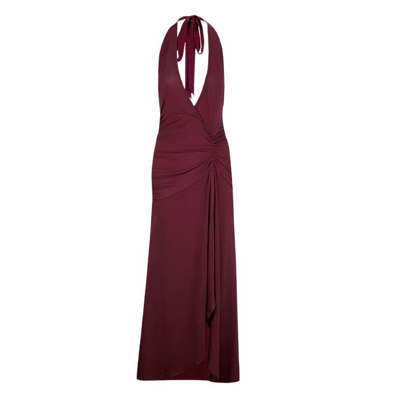 Damen Elegantes Halterkleid mit tiefem V-Ausschnitt und raffinierten Drapierungen Drune