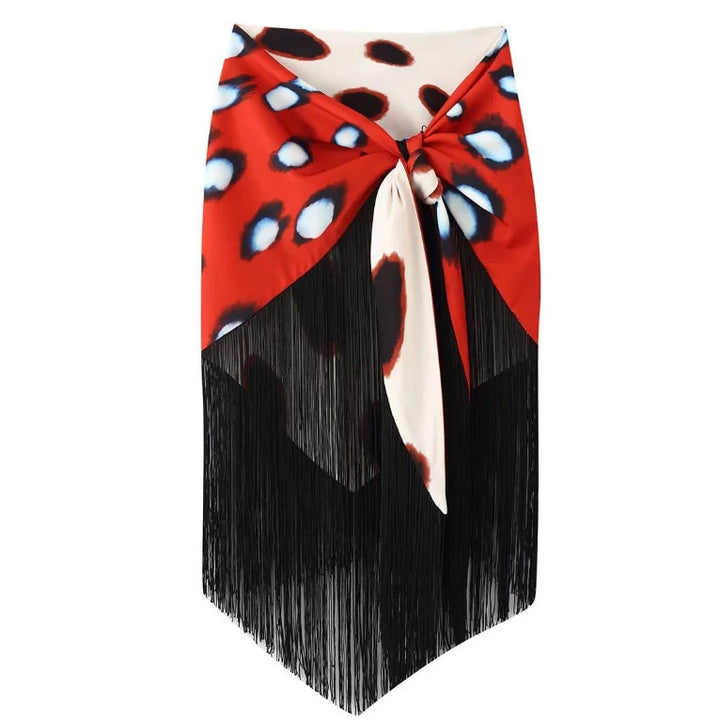 Damen Fransen‑Pareo mit Animal‑Print und Bindeschleife Drune