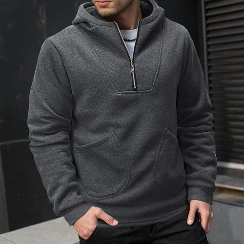 Herren Kapuzen-Halbzip-Pullover mit Kängurutasche und relaxed Fit Drune