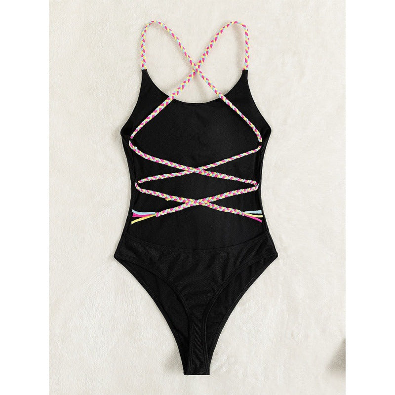 Damen Sportlicher Badeanzug mit farbigen Trägern Drune