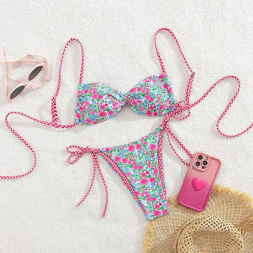 Damen Floral Bikini mit verstellbaren Bindegurten Drune