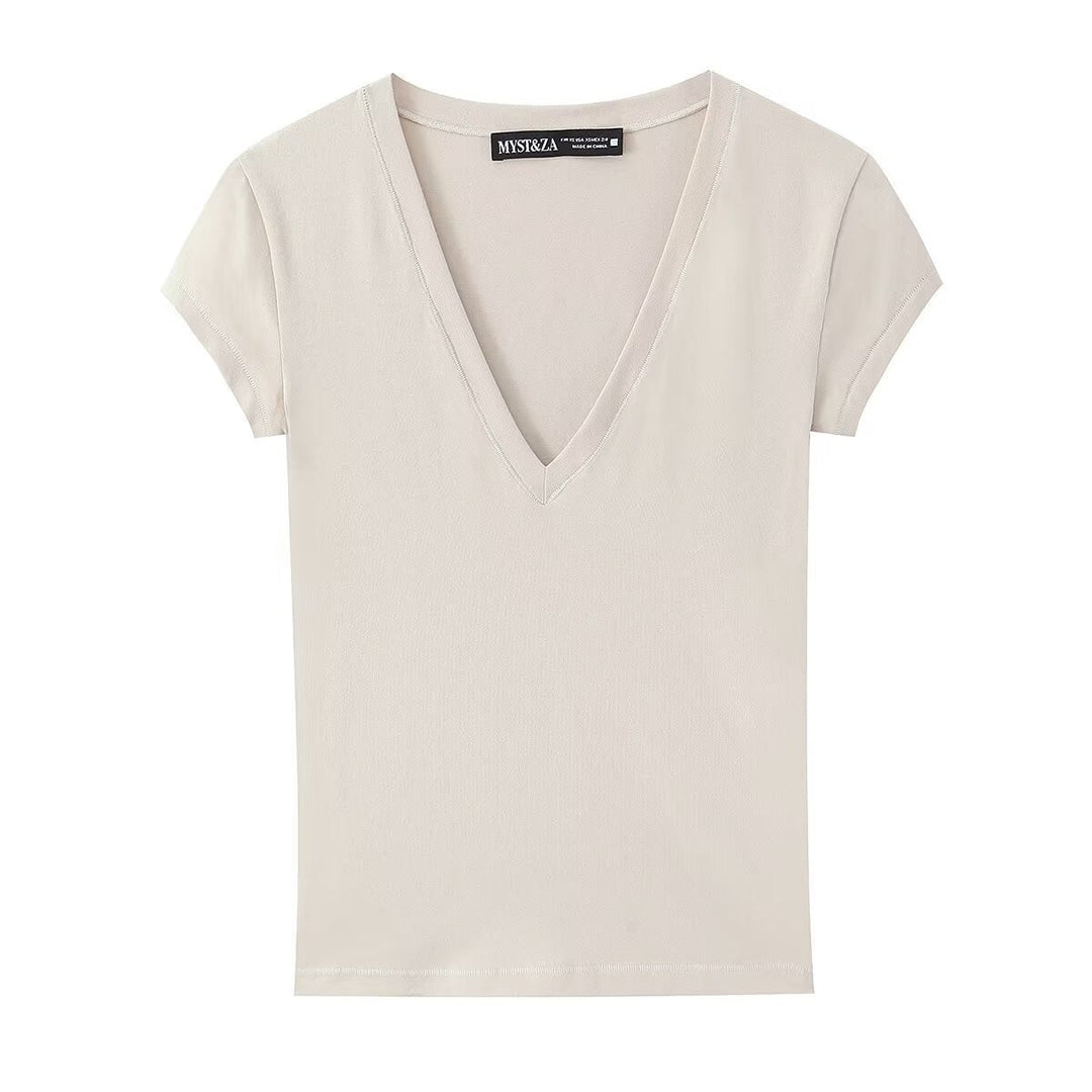 Damen T-Shirt mit modernem V-Ausschnitt und angenehmem Baumwollmix Drune