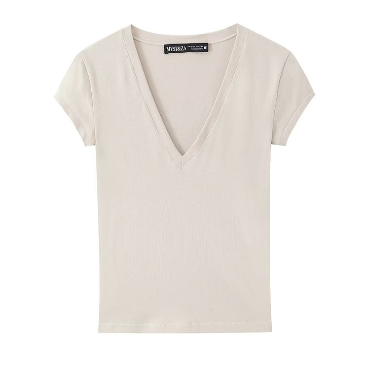 Damen T-Shirt mit modernem V-Ausschnitt und angenehmem Baumwollmix Drune