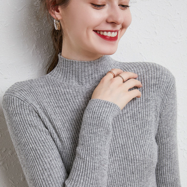 Damen Figurbetonter Feinstrick-Rollkragenpullover mit extrafeiner Rippenstruktur und kaschmirweicher Haptik Drune
