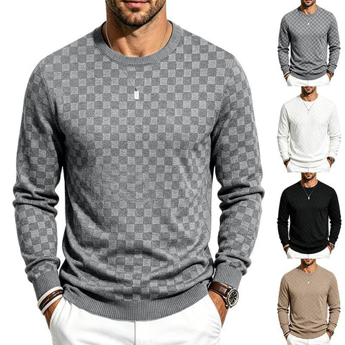 Herren Feinstrick-Pullover mit Karo-Struktur und Rundhalsausschnitt Drune