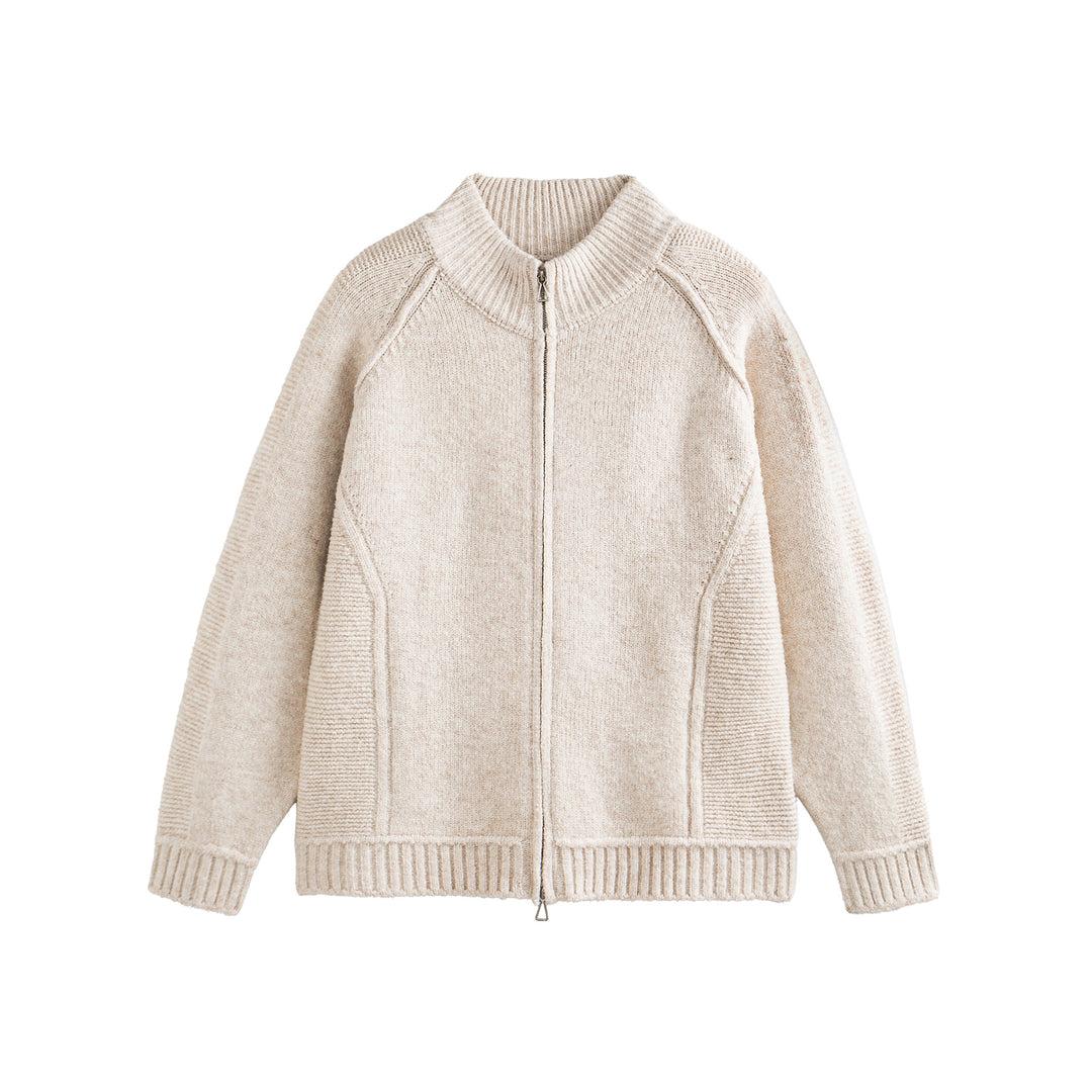 Unisex Strick-Zipjacke im Boxy-Cut mit hohem Rippkragen und Raglanärmeln Drune