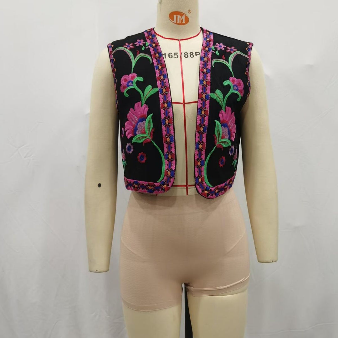 Damen nan bestickte Kurzweste mit opulenter Blumenstickerei, taillierter Silhouette und offener Front Drune
