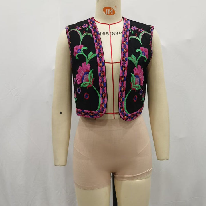 Damen nan bestickte Kurzweste mit opulenter Blumenstickerei, taillierter Silhouette und offener Front Drune