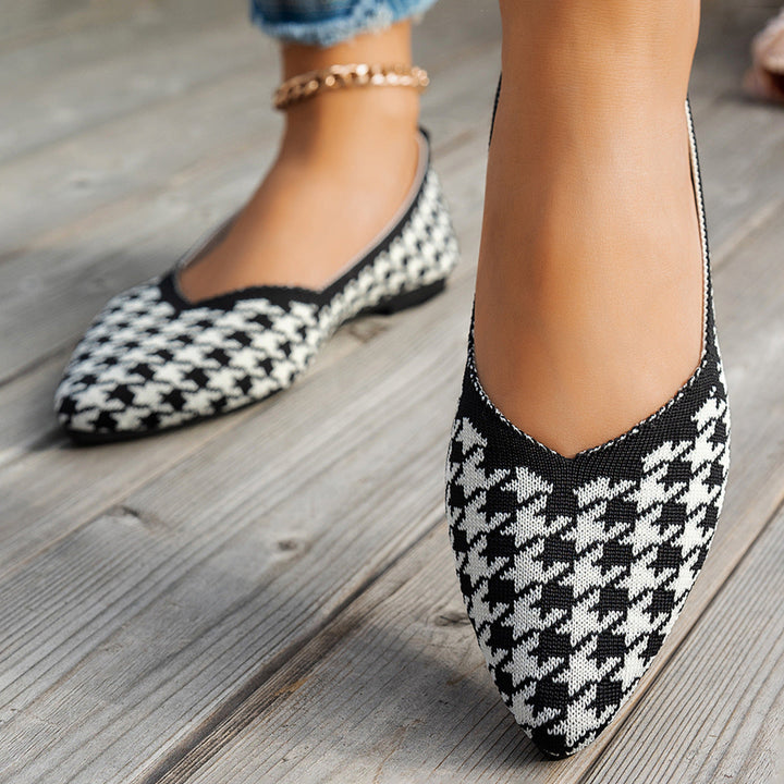 Damen Ballerinas mit kreativem Hahnentrittmuster und flexiblem Fußbett Drune