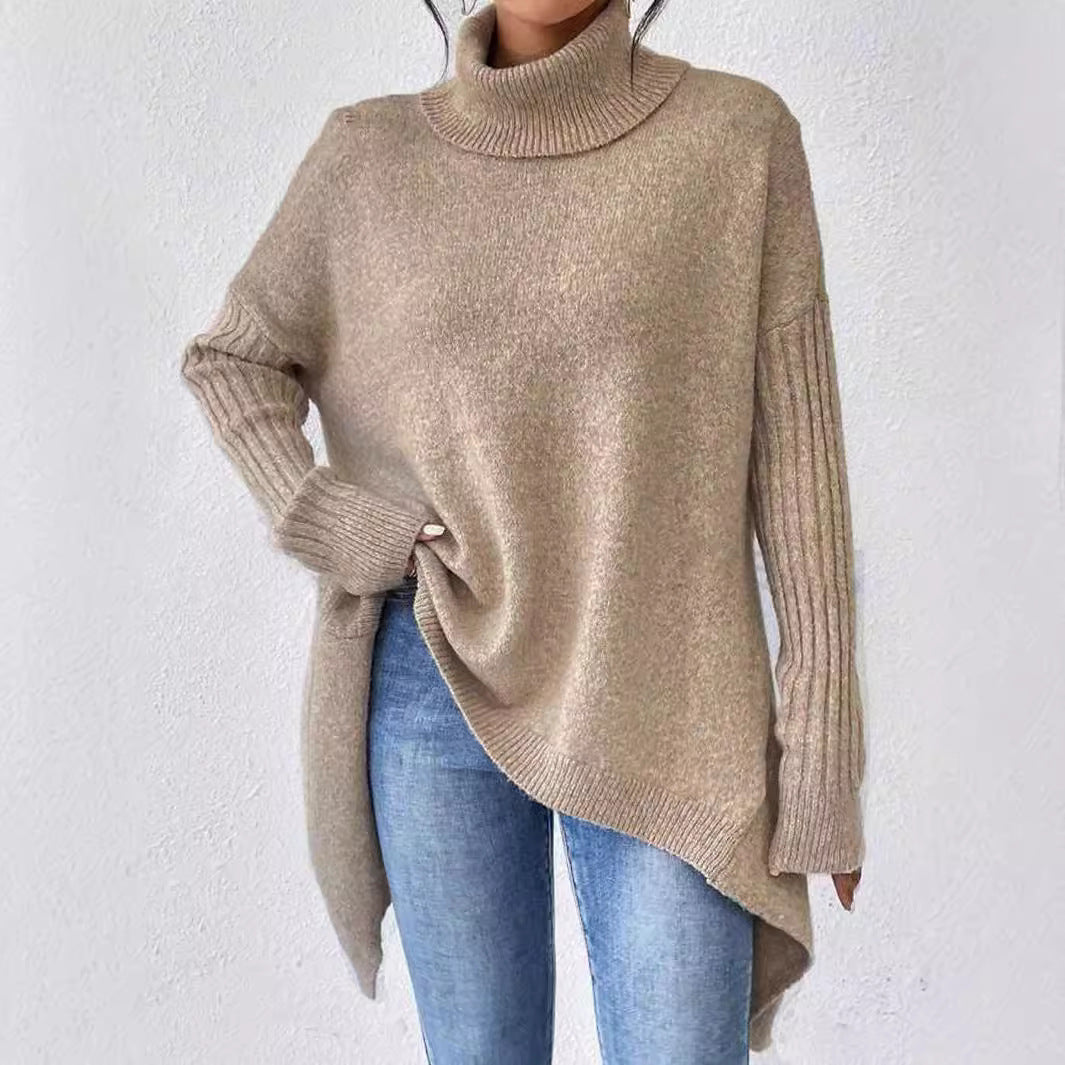 Damen lässiger Pullover mit Stehkragen und asymmetrischem Schnitt Drune