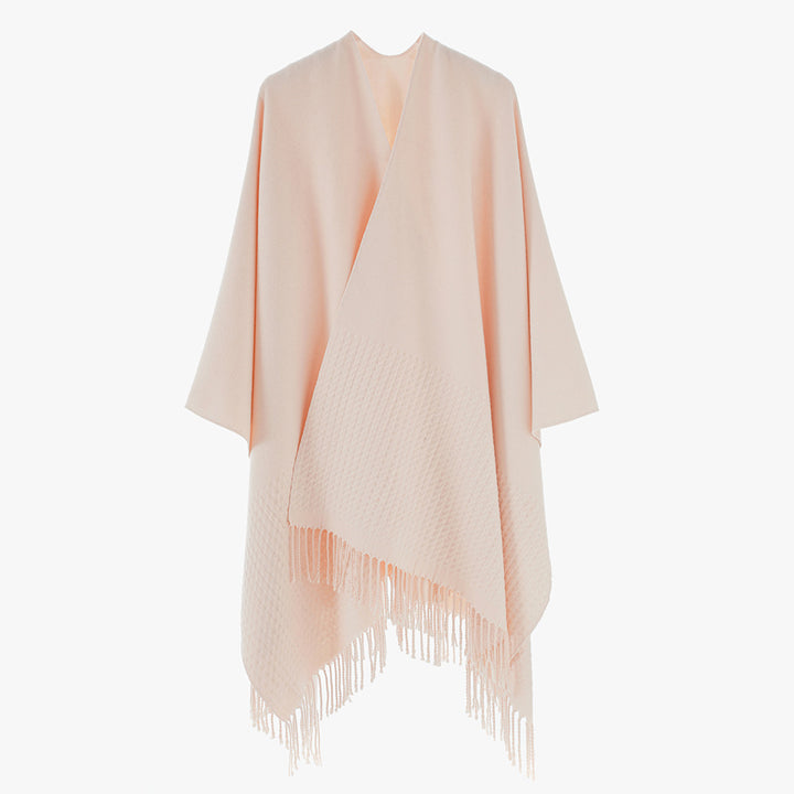 Damen Minimalistischer Wollmix-Capeponcho mit V‑Ausschnitt und Fransen Drune