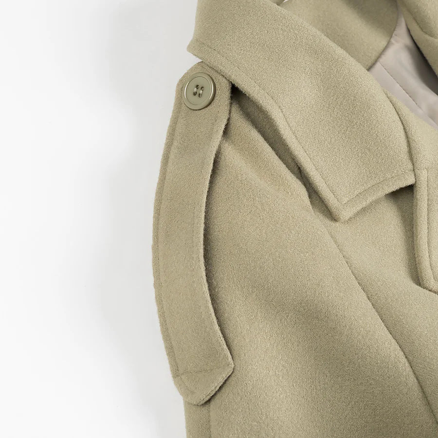 Damen nan maxi Trenchcoat mit doppelreihiger Knopfleiste, Bindegürtel und Epauletten Drune