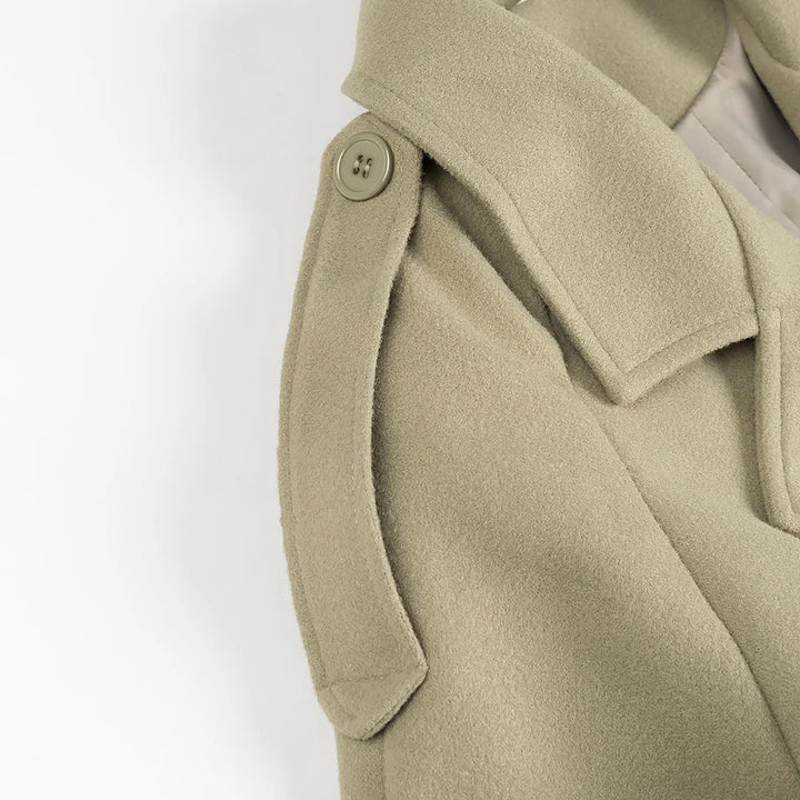 Damen nan maxi Trenchcoat mit doppelreihiger Knopfleiste, Bindegürtel und Epauletten Drune