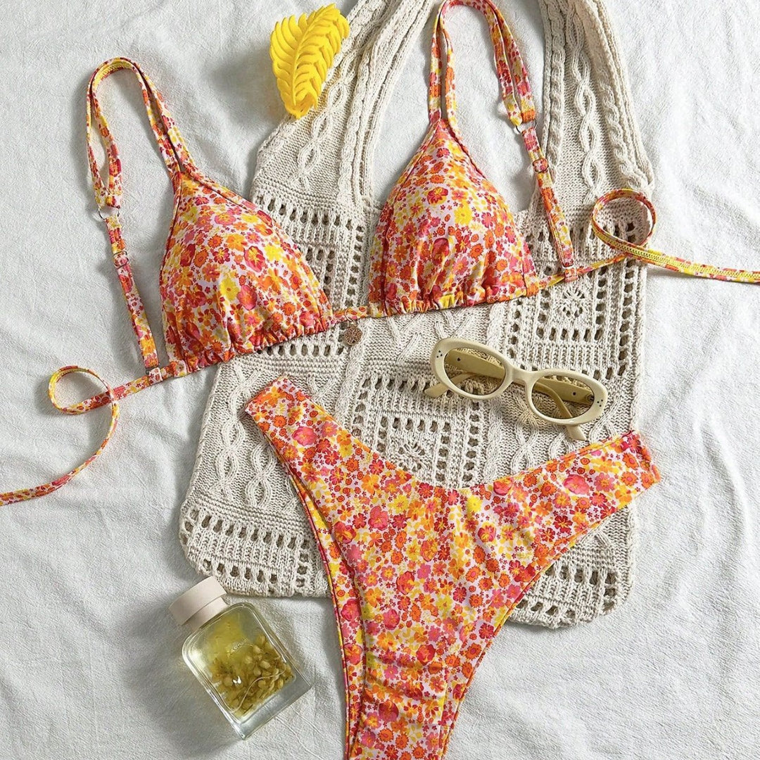 Damen Triangel-Bikini mit fließendem Floral-Design Drune