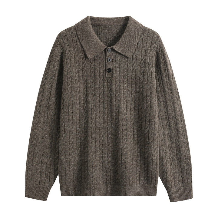 Herren Zopfstrick-Polopullover mit Polokragen, halber Knopfleiste & relaxed Schnitt Drune
