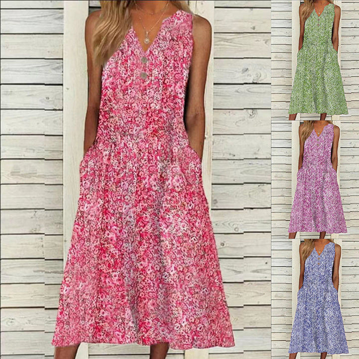 Damen Midi-Kleid mit tiefem V-Ausschnitt, Knopfdetails und praktischen Taschen Drune