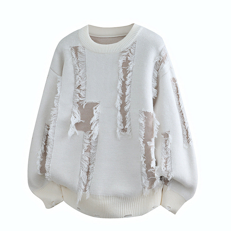 Herren Oversize Strickpullover mit Fransenapplikationen und Balloonärmeln Drune