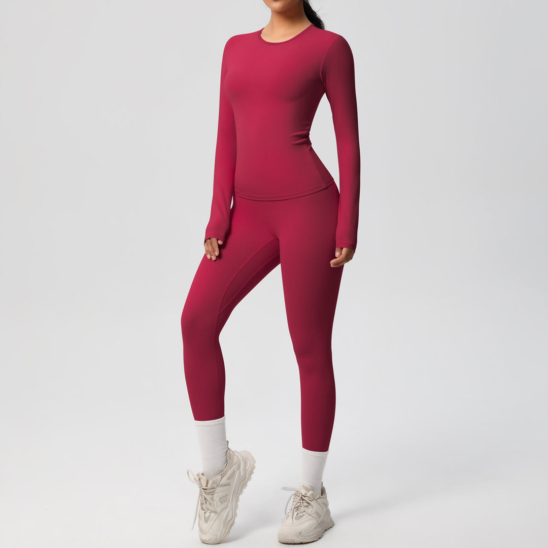 Damen Figurformendes Langarm-Top und Hochbundige Leggings Set Drune
