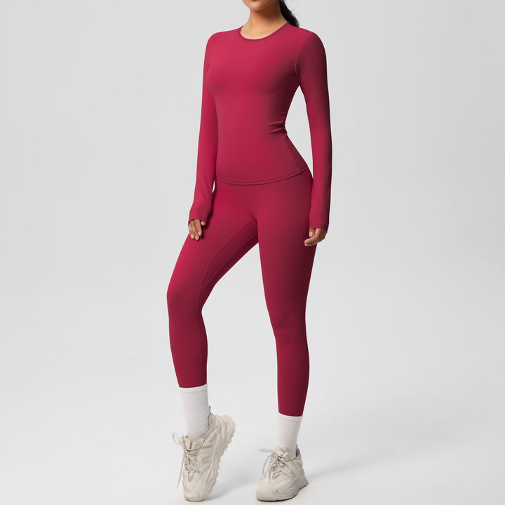Damen Figurformendes Langarm-Top und Hochbundige Leggings Set Drune
