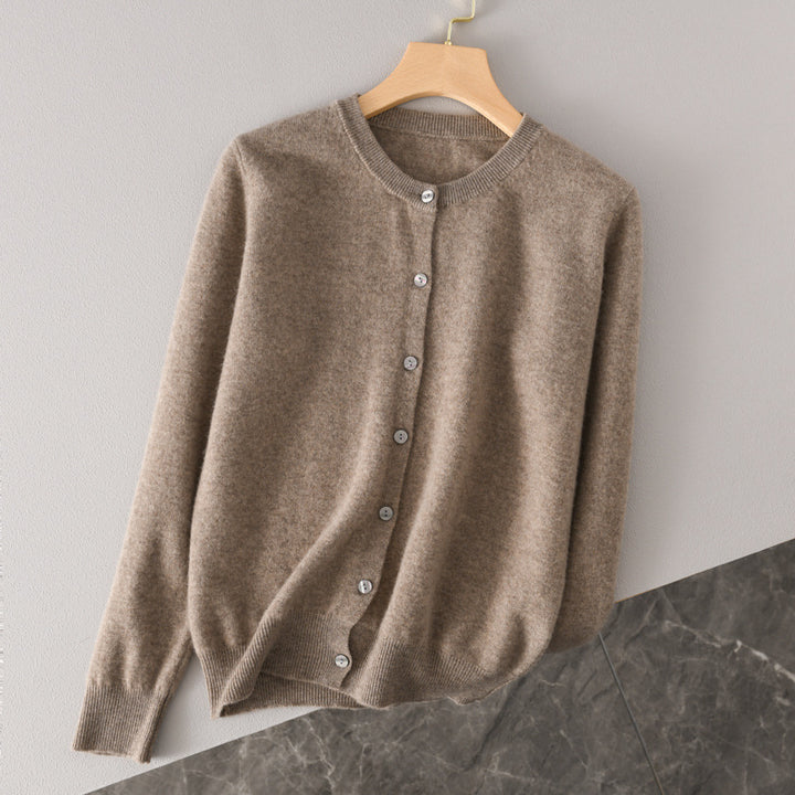 Damen Leichter Rundhals-Knopfcardigan in Kaschmiroptik mit feiner Rippkante und lässiger Silhouette Drune