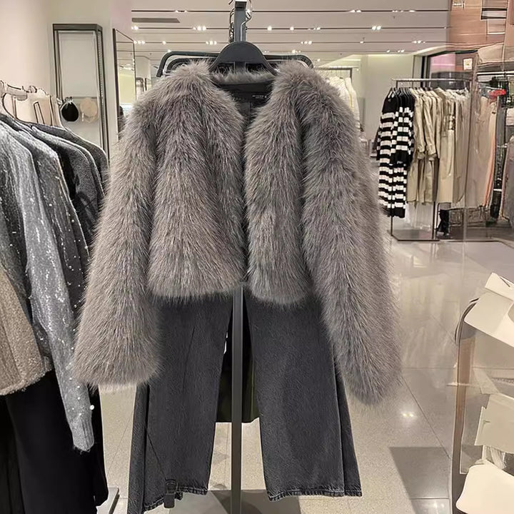 Damen Modische und flauschige Jacke mit weitem Schnitt Drune