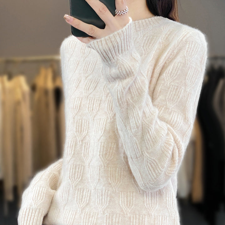 Damen Weicher Mohair‑Look Rundhalspullover mit erhabener Tulpenstruktur Drune