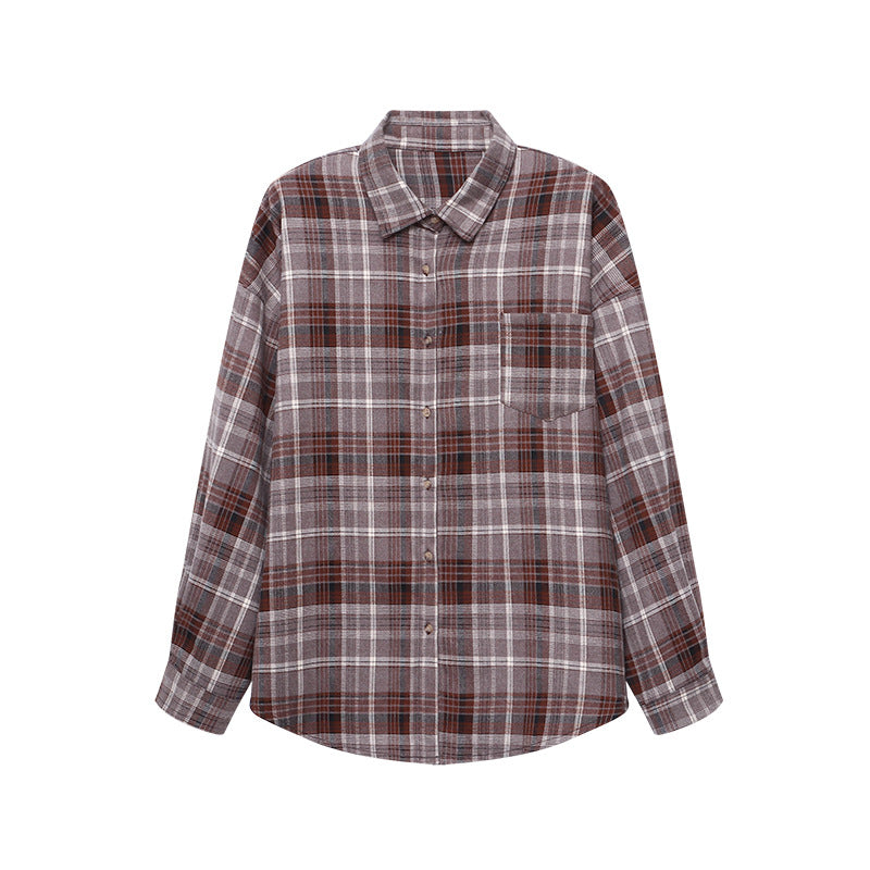 Damen lässige Overshirt-Bluse mit karierter Struktur und bequemen Ärmeln Drune