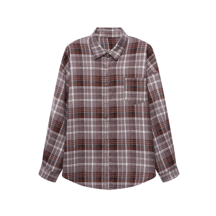 Damen lässige Overshirt-Bluse mit karierter Struktur und bequemen Ärmeln Drune
