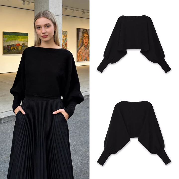 Damen Cropped-Bolero mit weiten Fledermausärmeln und langen Rippenbündchen Drune