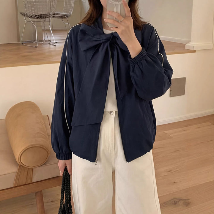 Damen Modische Jacke mit Schleife Drune