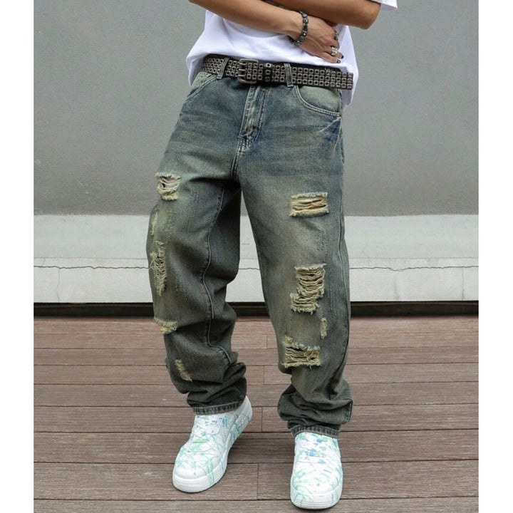 Herren Lässige Ripped Baggy-Jeans Drune