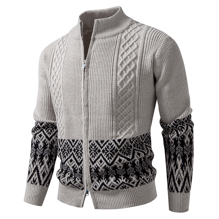 Herren Hochwertige Norweger-Zip-Strickjacke mit Zopfmuster und Stehkragen Drune