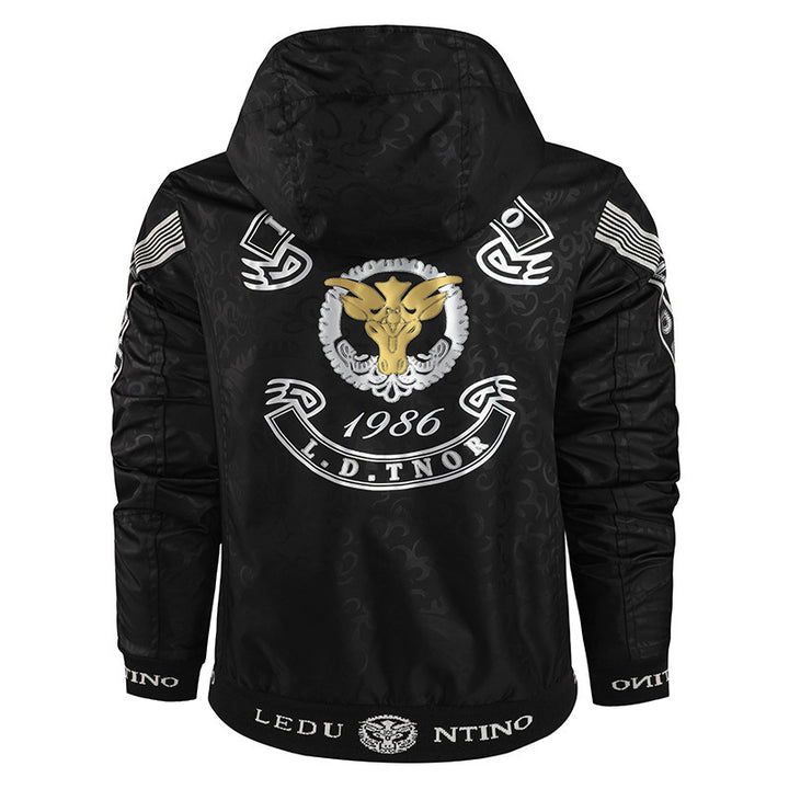 Herren nan leichte Kapuzen-Sportjacke mit Jacquardmuster, Metallreißverschluss und elastischen Bündchen Drune
