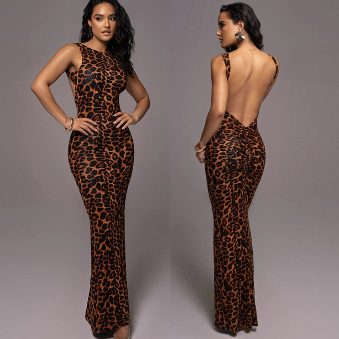 Damen Figurbetontes Animal-Print Kleid Drune