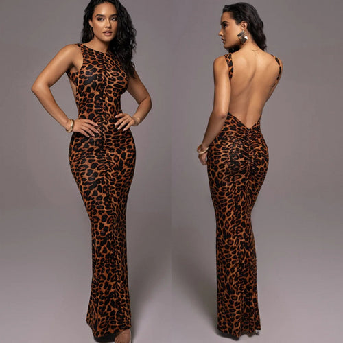 Damen Figurbetontes Animal-Print Kleid Drune