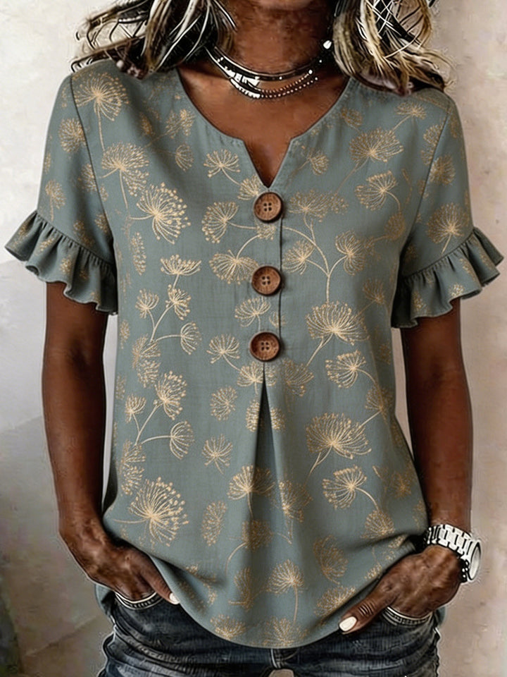 Damen Bluse mit Rüschendetails und Knopfverschluss Drune