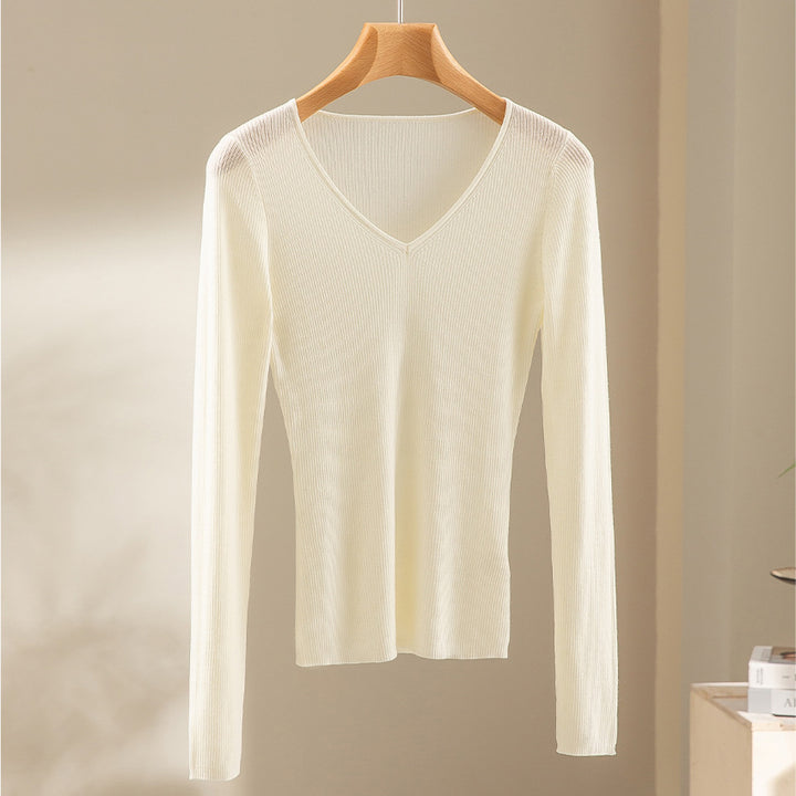 Damen Feiner gerippter Feinstrickpullover mit V-Ausschnitt und taillierter Silhouette Drune