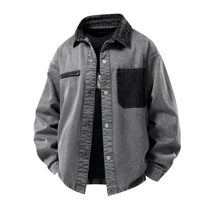 Herren Oversized Denim‑Überhemdjacke mit Druckknopffront, Brusttaschen & Reißverschluss-Detail Drune