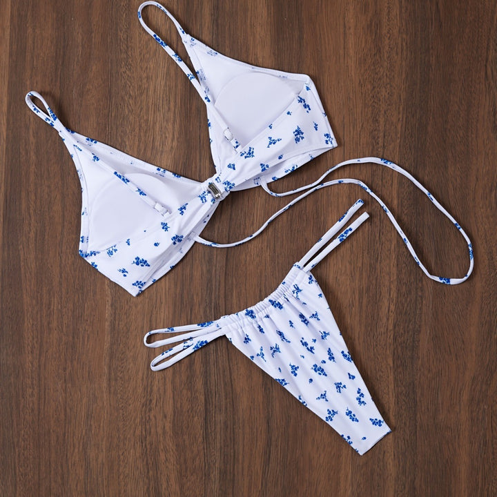 Damen Triangel-Bikini mit blumigem Muster und anpassbarem Bindesystem Drune
