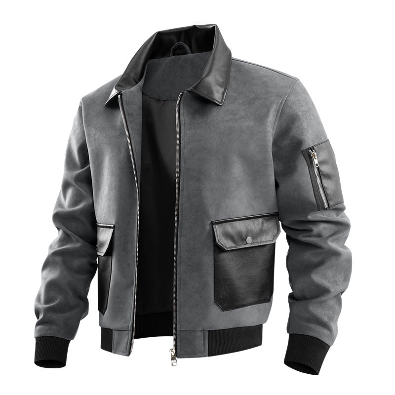 Men's  suede-effect flight jacket with leather-trim flap pockets and sleeve zip pocket Drune