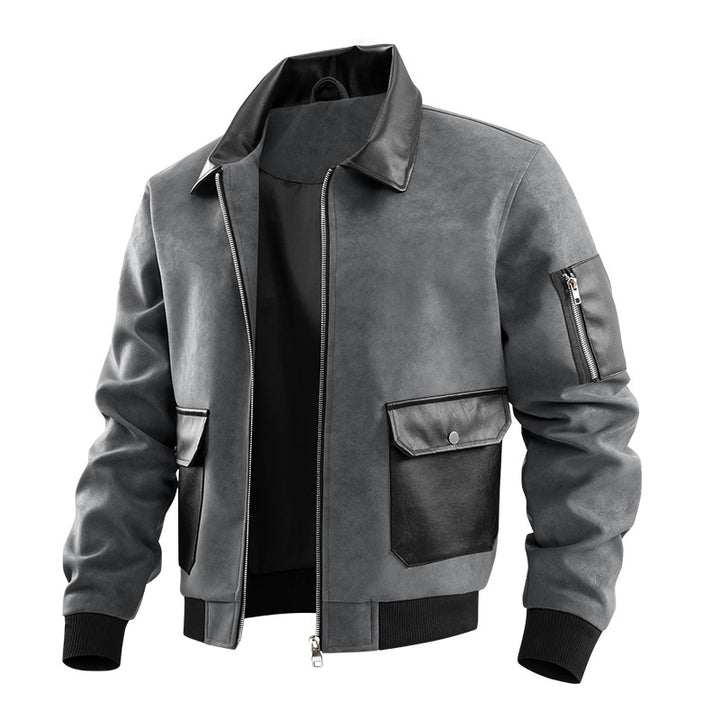 Men's  suede-effect flight jacket with leather-trim flap pockets and sleeve zip pocket Drune