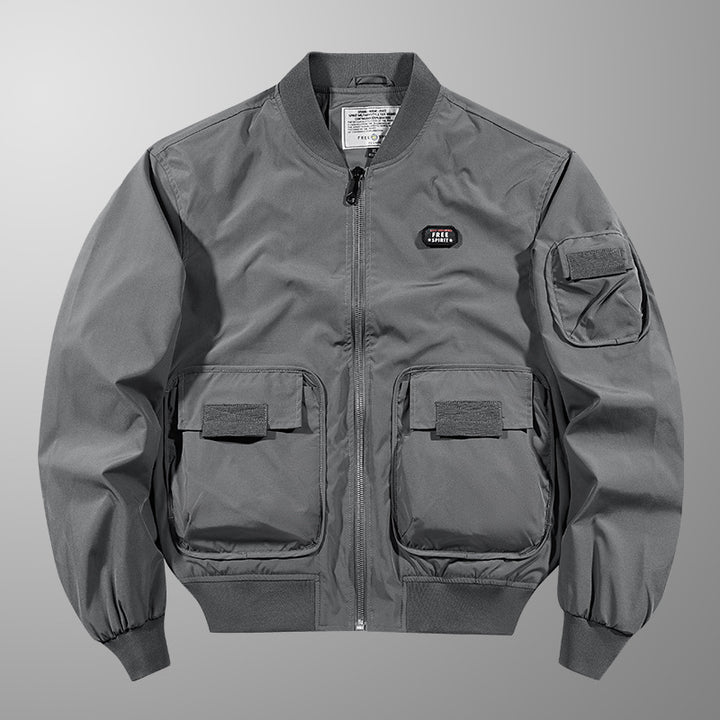 Herren  leichte matte Nylon Flug Bomberjacke mit übergroßen Klappen-Pattentaschen Drune